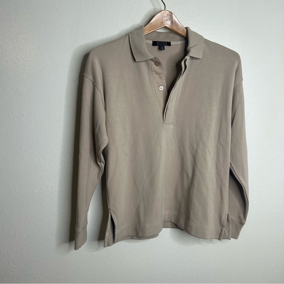 AYR The Cool Long Sleeve Pima Cotton Modal Polo Top Tan Size XS - Picture 2 of 15